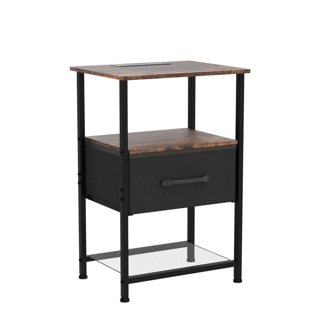 LAKEMID Nightstands Set of 2 with Charging Station and Drawer, End Table Bedside Table with 20 Colors LED Light Strip and 2 Layers Shelf for Bedroom Living Room Sofa (Rustic Brown) LAKEMID