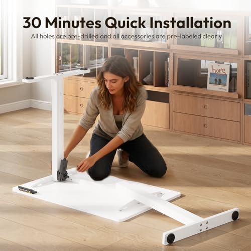 Gamork Electric Standing Desk,32x24 Inches Adjustable Height Stand up Desk, Sit Stand Home Office Desk with Splice Board, 3 Preset Heights,Equipped with Hooks,Ergonomic Computer Desk Workstation,White Gamork