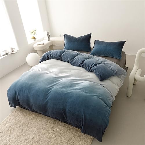 Pureant Gradient White Blue Comforter Sets Full Sky Blue Velvet Bedding White and Blue Gradient Fluffy Blanket Gradient Ombre Flannel Quilt Watercolor Art Bedding Plush Soft Bed Pureant