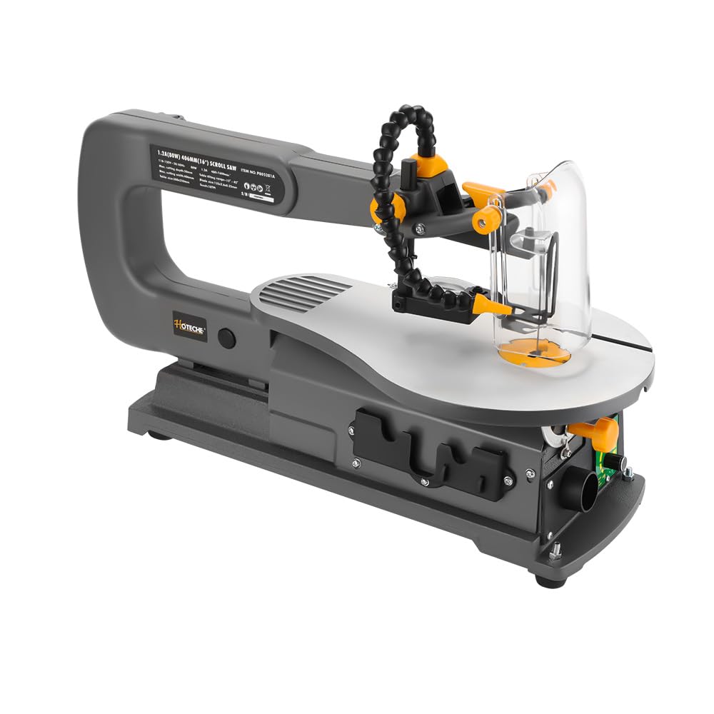 Hoteche 16-inch Power Scroll Saws for Woodworking, 1.2-Amp, Variable Speed, with Large Tilting Working Table and Integrated Dust Port Hoteche