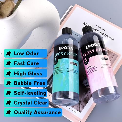 EPODA Epoxy Resin 32oz, Crystal Clear Art Casting Resin and Hardener Hard, Perfect for Beginners, Epoxy Resin Kit for Art Craft EPODA