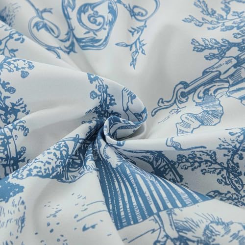 Blue Comforter Set King 7 Piece Bed in a Bag Toile de Jouy Botanical Comforter with Sheet Set Soft Micorfiber Bedding Set (1 Comforter,2 Pillow Shams,1 Flat Sheet,1 Fitted Sheet,2 Pillowcases) Xruibed