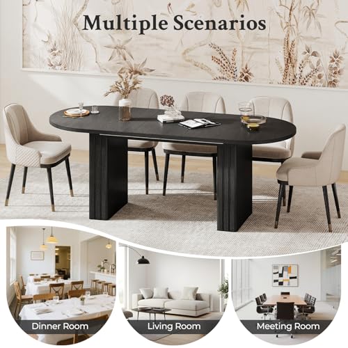 Zevemomo 62.99"-78.74" Oval Expandable Dining Table, Extendable Dining Room Table for 4-8 People with Wooden Strip Base, Modern Kitchen Table with Slide Metal Track, for Family Living Room-Black Zevemomo