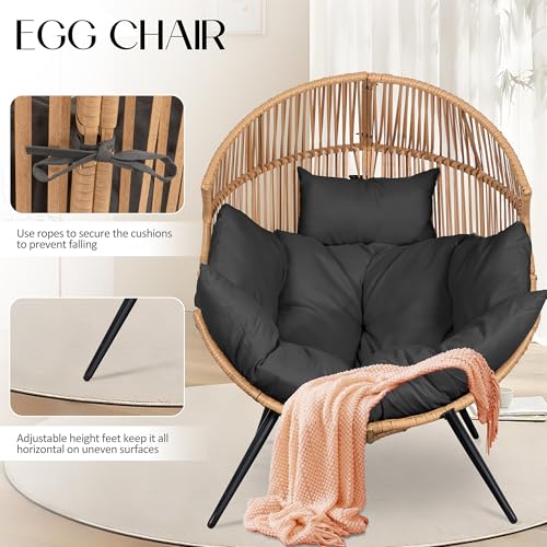 JAMFLY Egg Chair Wicker Outdoor Chairs, Oversized Patio Chair Oversized Lounger Chair with Cushion for Indoor Living Room, Bedroom, Outside Patio Backyard Balcony, Gray Cushion JAMFLY