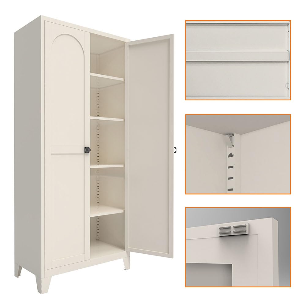 71" Metal Storage Cabinet with Keyless 3-Digit Combination Lock, Adjustable Shelves, Reinforced Steel Body, Magnetic Doors, for Office/Warehouse/Garage(Beige) WoodArtSupply