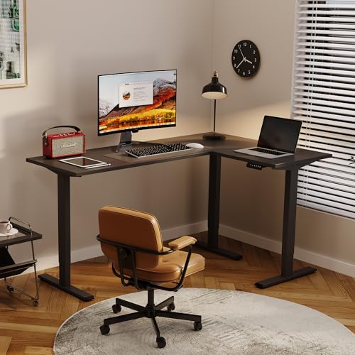 SANODESK Electric Height Adjustable 3-Leg L Shaped Standing Desk Frame, Support up to 220lbs, Sit Stand Ergonomic L Desk Frame Only, Black SANODESK