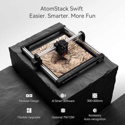ATOMSTACK Swift 12W Laser Engraver, Swift 12W Laser Cutter, 0.06mm High Accuracy Laser Engraving Machine for Wood and Metal, Dark Acrylic, Glass, Leather ATOMSTACK