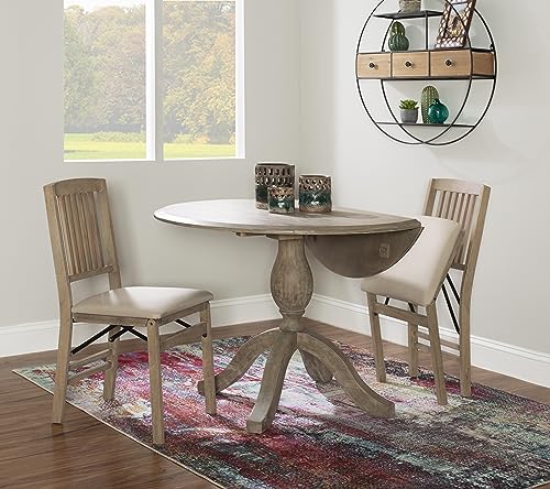 Linon Keira Wooden Folding Chair Upholstered Seat and Mission Back Set of 2, Dining Height, Rustic Natural & Beige Linon