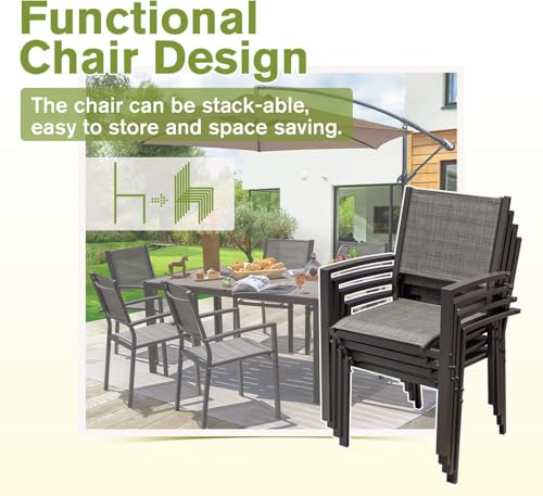 Homall Patio Dining Set 7 Pieces Outdoor Furniture Table and 6 Textilene Chairs, Light Grey Homall