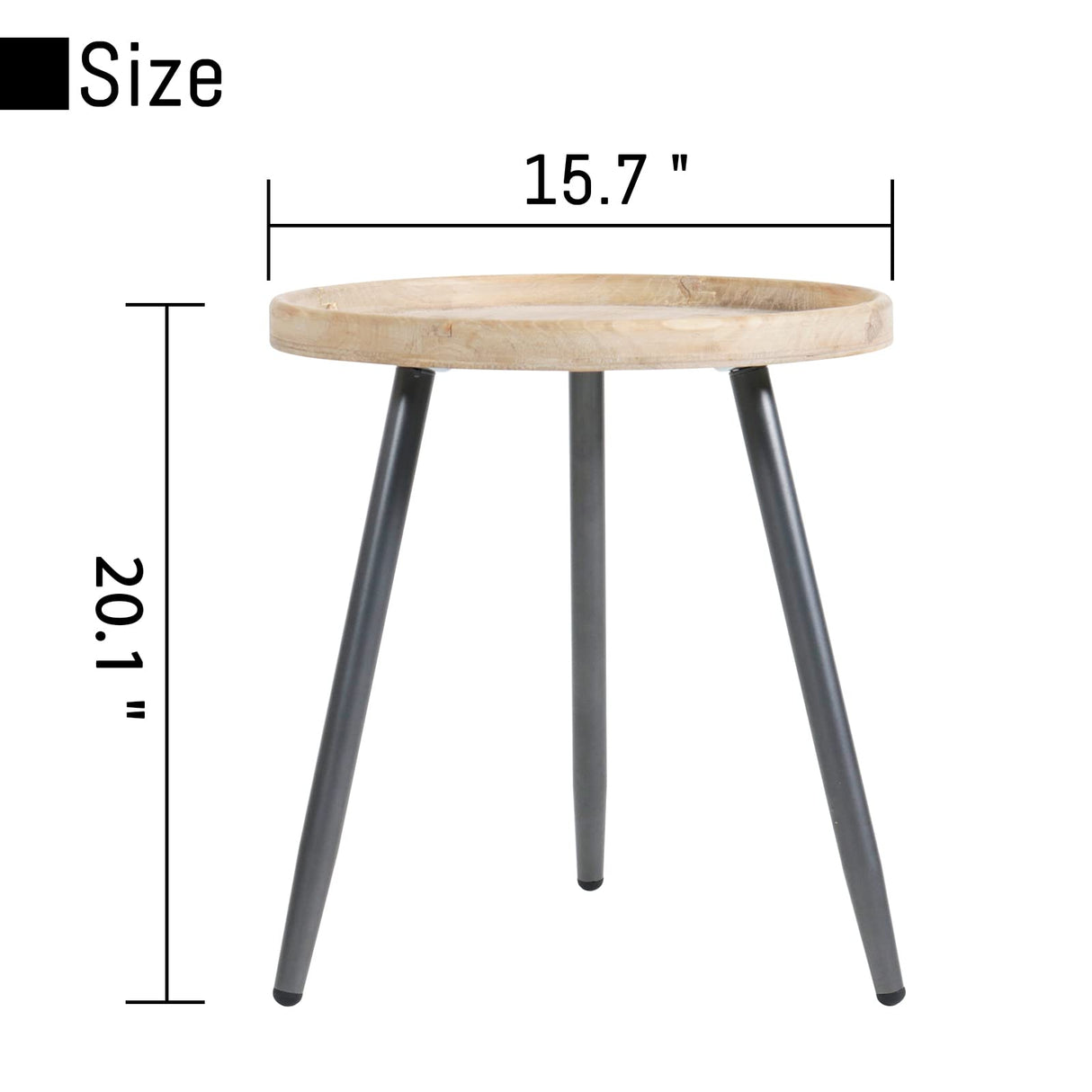 LITA Log Desktop Round Side End Table, Indoor Outdoor Wooden Tray Nightstand Table with Metal Stand for Living Room Bedroom Office Small Spaces (M) LITA