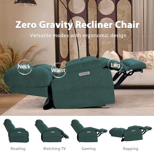 EONIX Dual Motor Zero Gravity Power Recliner Chair, 400lbs Lay Flat Recliner Sofa Chair, Independent Adjustable Footrest and Backrest, Cozy Padding and Cushion, SXXY007032, Forest Green