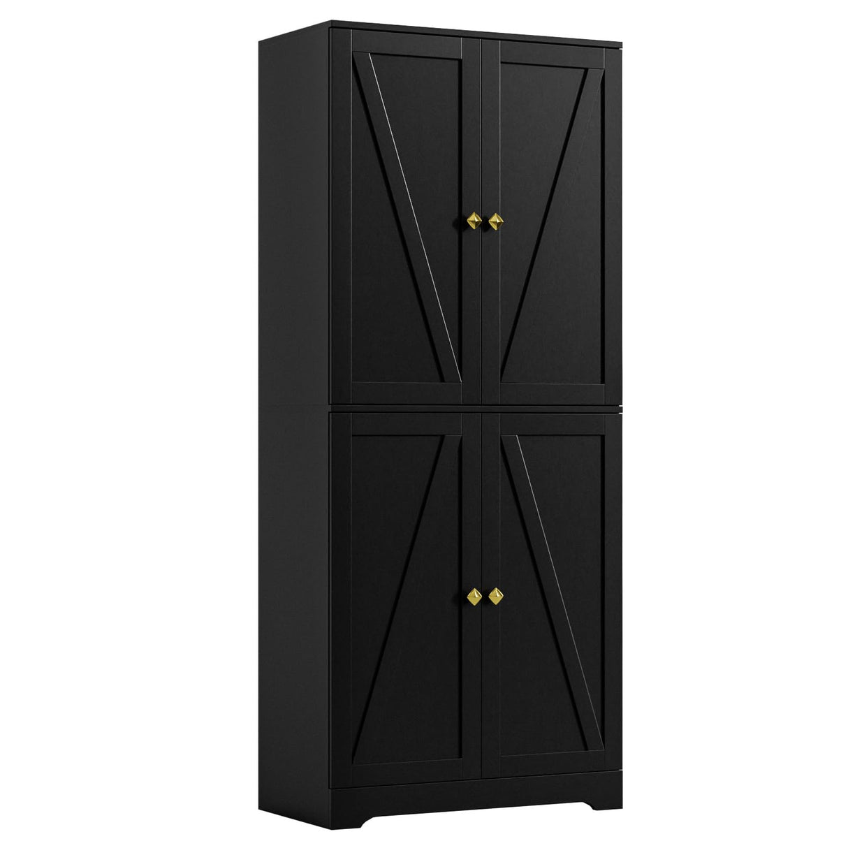 LYNSOM Farmhouse Pantry Cabinet, Kitchen Pantry Storage Cabinet with Barn Doors, 72" Tall Kitchen Pantry with Adjustable Shelves, Black Storage Cabinet for Kitchen, Dining Room, Black LYNSOM