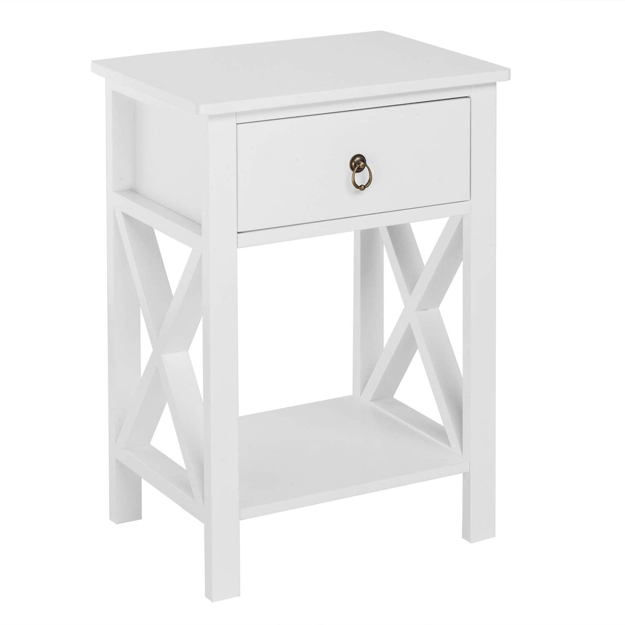 Bonnlo White Nightstand, Small Nightstand with drawer & shelf, Farmhouse Night Stand Bedroom, End Table/Bedside Table/White Side Table w/Rustic Handle for Small Spaces, Dorm, Kids Room, Living Room Bonnlo