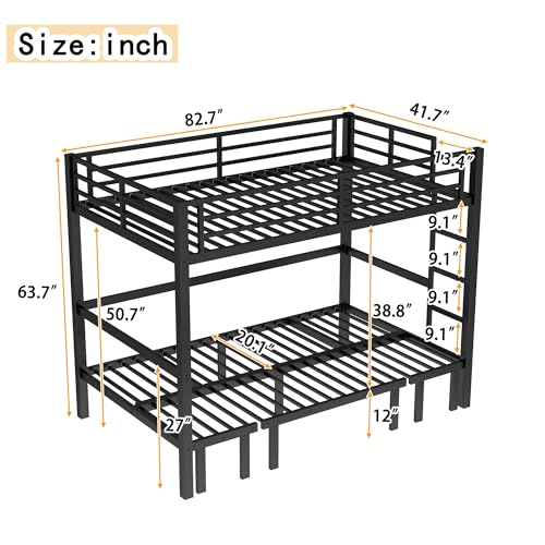 Bellemave Twin XL Over Twin XL Futon bunk Bed, Lower bunk can be Pulled Out in Three Sections, Loft Bed with Sofa for Teens, Adults, Bedroom, Black Bellemave