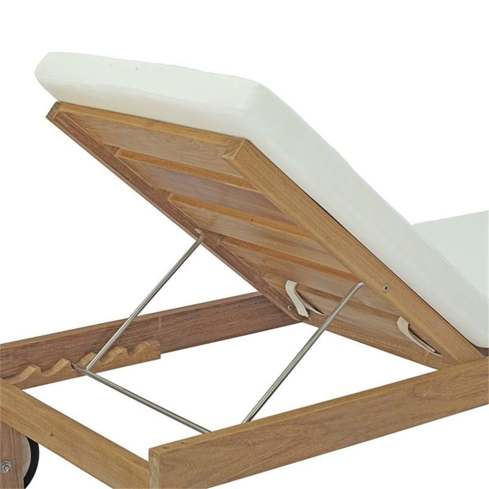 Modway Upland Teak Wood Outdoor Patio Chaise Lounge Chair with Cushions in Natural White Modway