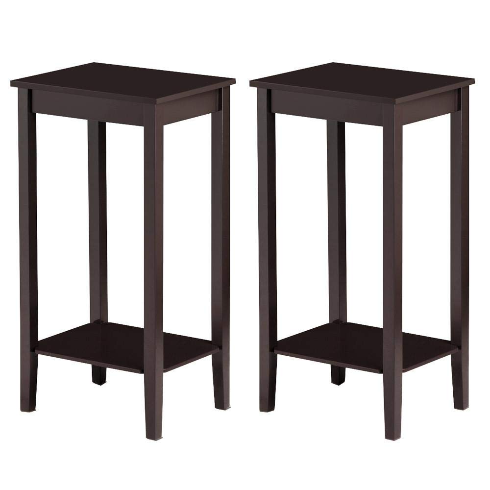 Yaheetech Side Table set of 2, Wooden End Tables with Storage Shelf and Solid Wood Legs, 29in High Telephone Table Narrow Sofa Side tables for Living Room/Small Spaces/Hallway/Study, Dark Coffee Yaheetech