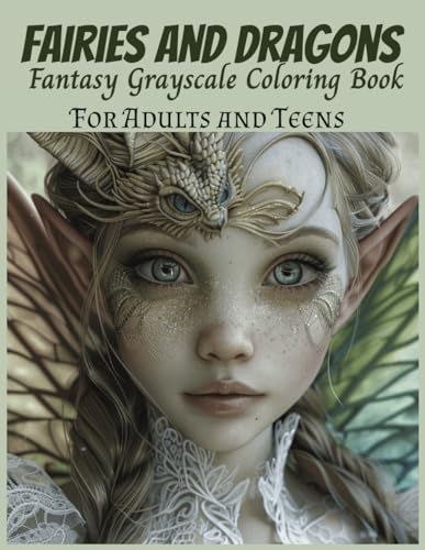 Fairies and Dragons Fantasy Grayscale Coloring Book For Adults And Teens: For Adult Relaxation and Stress Relief, Stimulate Mindfulness, Boost ... Dragons, and Other Imaginary Beasts) WoodArtSupply