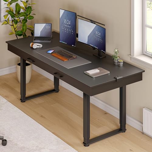 ONBRILL Standing Desk with Drawers, 63x26 Inches Rectangle Electric Stand Up Desk with Dual Motor and Memory Preset, Adjustable Height from 28-46 Inch for Home & Computer Workstation, Black ONBRILL