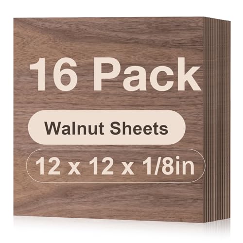 Rowood 16 Pack Walnut Plywood 1/8,12x12x1/8inch,Thin 3mm Unfinished Plywood for Laser Cutting & Engraving,DIY Adult Craft Project Kits for Ornaments, Models Drawing,Wood Burning rowood