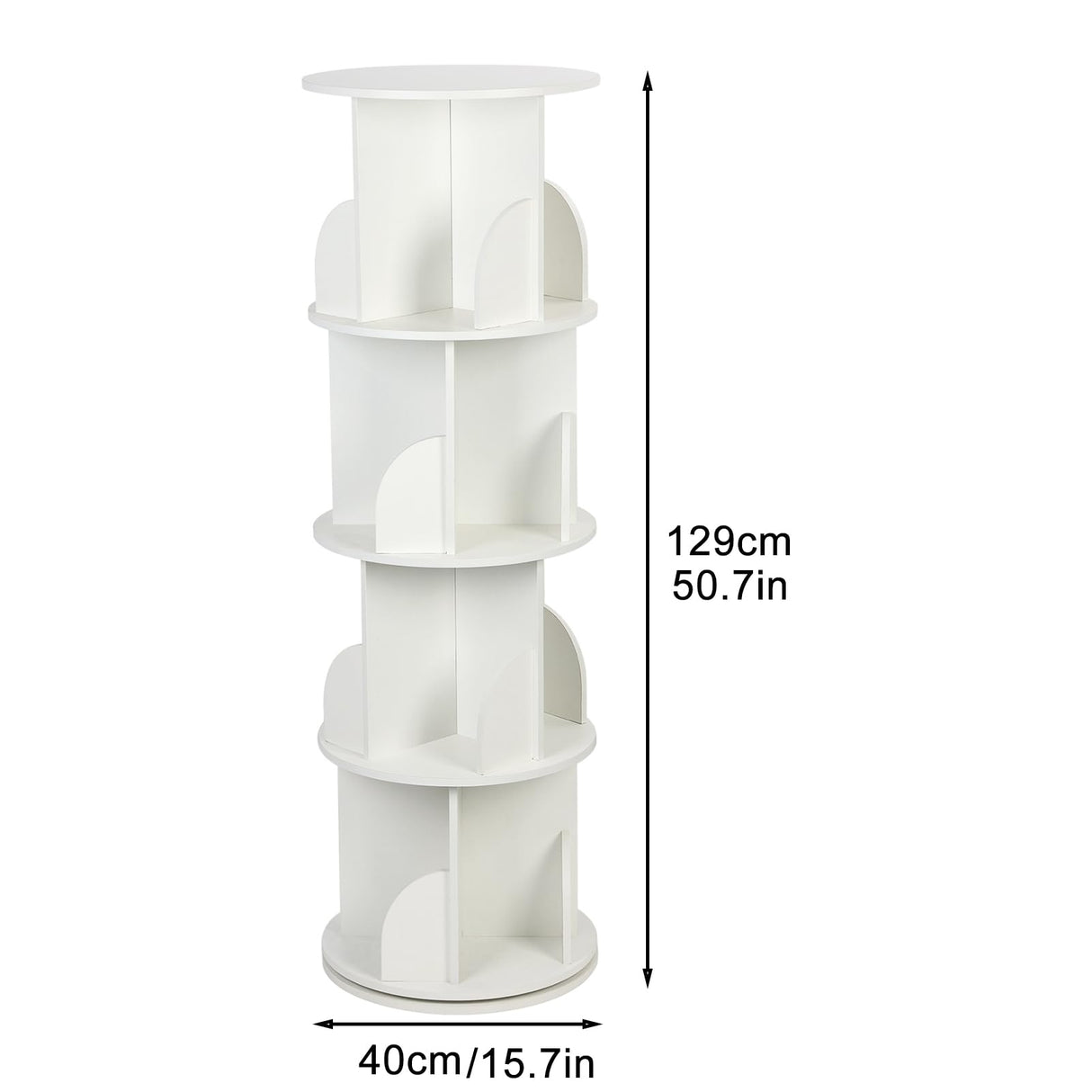 360-Degree Rotating White Bookshelf Tower – 4-Tier Solid Wood Bookcase for Kids and Adults wirlsweal