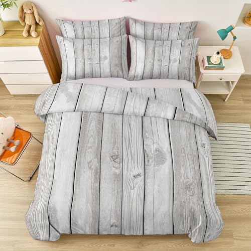 Single 61" x 79" Bedding Duvet Cover Set - Grey Minimalist Modern Wood Grain Printed 3 Piece Brushed Microfiber Comforter Quilt Cover with Zipper Closure for Men and Women Generic