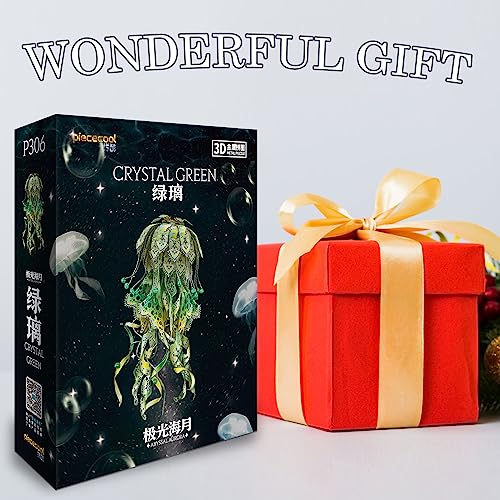 Piececool 3D Metal Puzzles for Adults - Marine Organism Jellyfish Night Light with USB Plug, Hobbies DIY Metal Arts & Crafts 3D Model Building Kits, Creative Gifts & Home Decor