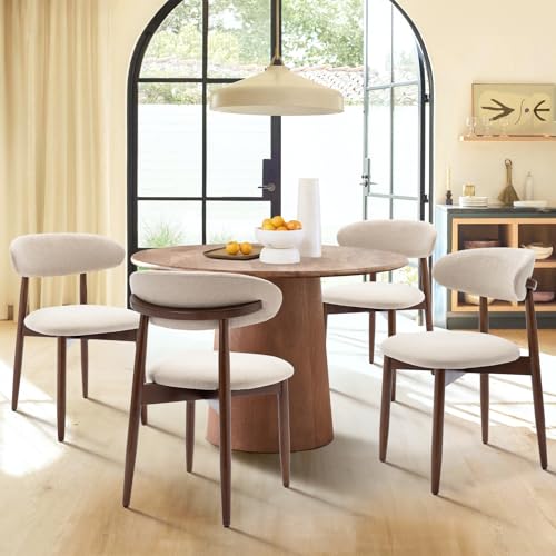 COLAMY Wooden Dining Chairs Set of 6, Modern Upholstered Fabric Dining Room Chair, Farmhouse Kitchen Side Chairs with Foot Pegs, Beige COLAMY