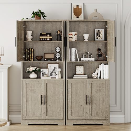 GarveeHome Tall Storage Cabinet, 70 in Kitchen Pantry Cabinet with Doors and Adjustable Shelves, Rustic Wooden Cupboard for Dining Room, Living Room,Gray GarveeHome