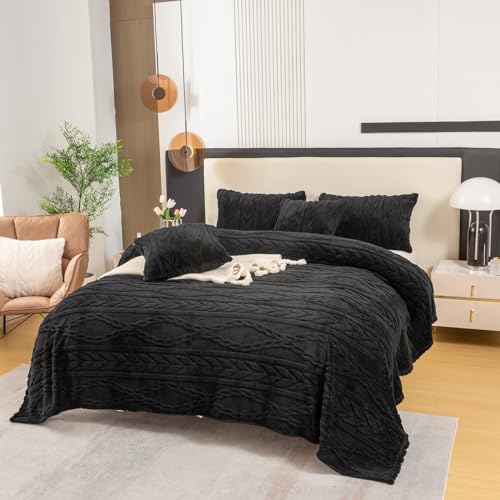 YUSOKI Queen Size Blanket Single Layer,Weight(4.4lb),370GMS-3D Stylish Design for Gift Home Decor (Black,90"x90") YUSOKI