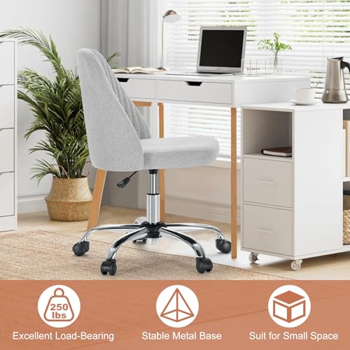 DUMOS Office Chair, Comfy Desk Chair Rolling Vanity Swivel Task Chairs with Wheels, Wide Seating Armless Height Adjustable Computer Chairs for Home,Bedroom,Student,Adults, Classic Grey DUMOS
