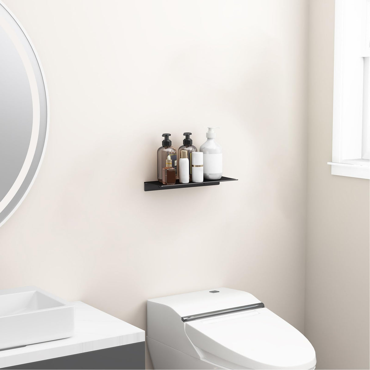 Danpoo Metal Wall Shelf, Black Floating Shelf, Small Bathroom Shelf, 12" Display Shelves for Wall Storage Danpoo