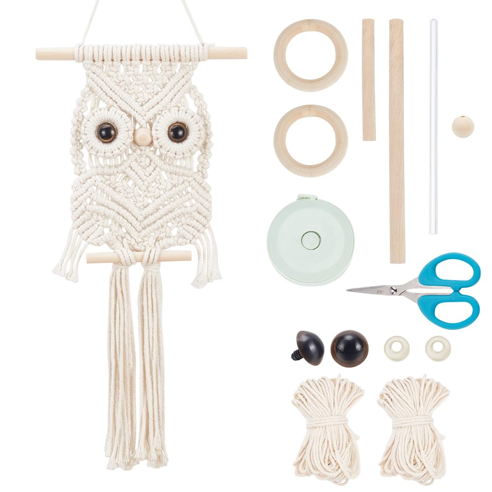 BEUNITONE Leisure Arts Macrame Kit for Beginners Owl Macrame Kit DIY Macrame Kit with Instructions Video Macrame Wall Hanging Supplies Dream Catcher Kit for Room Wall Decoration Easy to Install BEUNITONE