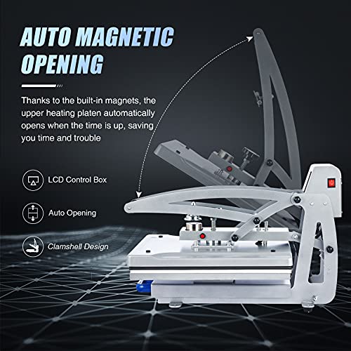 CREWORKS 16x20 Inch Heat Press Machine with Slide Out Base, Auto Open Clamshell Heat Press, Digital Clam Heat Press for T Shirts Bags Mouse Pads, Home Heat Transfer Machine for Gifts Charity CREWORKS
