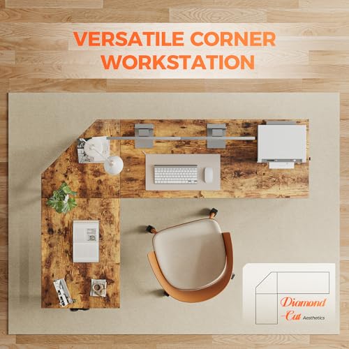 Mericonia 50 inch Large L Shaped Desk, Simple Corner Gaming Desk with CPU Stand & Hooks, Computer Desk for Home, Bedroom & Office Workspace, Dark Brown Mericonia