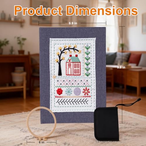 Udihch Embroidery Stitch Book Kit for Beginners, Embroidery Kit Set with 6-Inch Hoops, Portable Sewing Kit (86 Pcs), Includes Embroidery Thread and Needle Accessories, The Stitch Book, 2026 New DIY