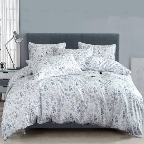 BUPIRD King Comforter Set Floral 3 Pieces Soft Cute Flower Bedding Comforter Sets Garden Style Blue Flower Print Botanical Comforter King for All Seasons 1 Comforter and 2 Pillowcases BUPIRD