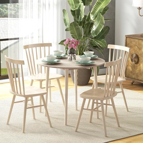 HOMCOM 35" Round Folding Dining Table, Collapsible Drop Leaf Table for Small Spaces, Small Kitchen Table with Solid Wood Legs for Dining Room, Oak HOMCOM