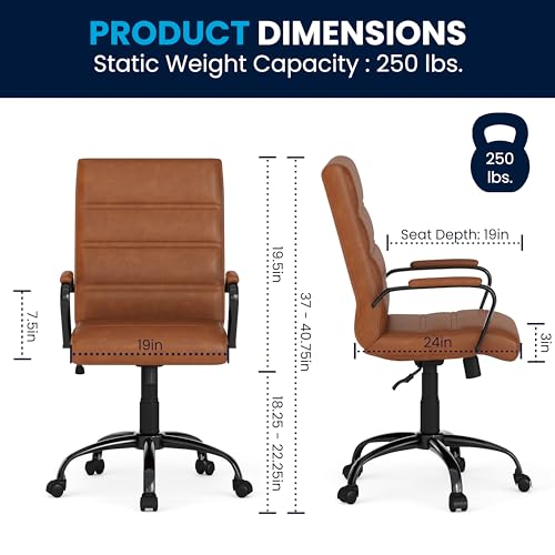 Flash Furniture Whitney Mid-Back Desk Chair - Brown LeatherSoft Executive Swivel Office Chair with Black Frame - Swivel Arm Chair Flash Furniture