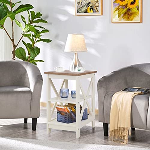 PHI VILLA End Table Living Room Set of 2 - Farmhouse Bed Side Table Nightstands for Bedroom, Ivory White Small Side Table PHI VILLA