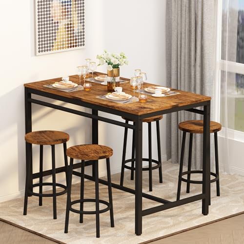 AWQM Industrial Counter Height Bar Table Set with 4 Stools - Rustic Brown & Black Dining Solution AWQM