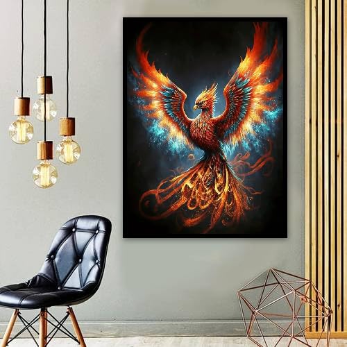 MOMDEDP Phoenix Diamond Art Kits for Adults,DIY 5D Fire Phoenix Diamond Painting Kits for Beginners, Round Full Drill Diamond Dots Paintings,Diamonds Pictures Gem Art Crafts Home Decor 16x12IN MOMDEDP