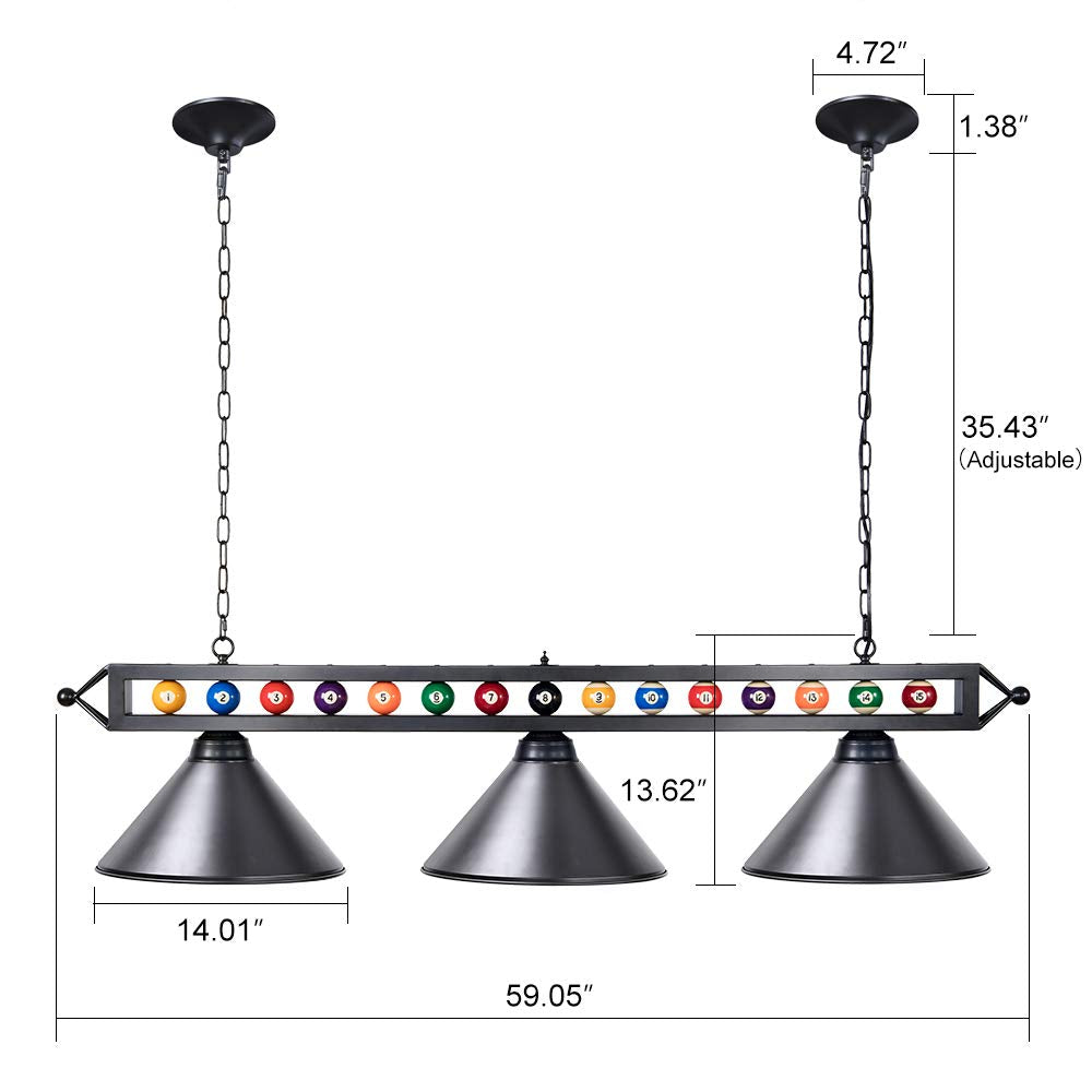Wellmet 3 Light Billiard Pool Table Lights, 59" Pool Table Lighting for 7'-8' Table, Modern Kitchen Island Pendant Light with Matte Metal Shade, Billiard Light Fixture for Pool Table, Game Room Wellmet