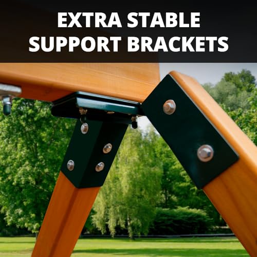 Gorilla Playsets 01-1021-AP Treasure Trove I Wood Swing Set with Wood Roof, Clatter Bridge, and Rock Wall, Amber Gorilla Playsets