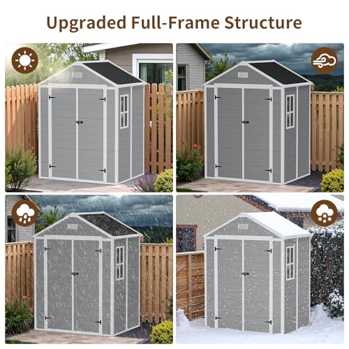NicBex 6×5 Resin Outdoor Storage Shed with Floor & Window– All-Weather Lockable Small Tool Shed, Outdoor PP Plastic Garden Sheds & Outdoor Storage for Garden, Patio & Backyard – Light Gray NicBex