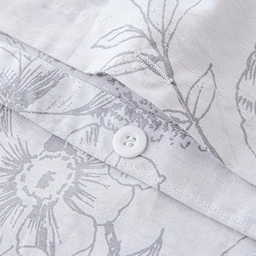 ALEISSEL 100% Natural Cotton 3pcs Floral Duvet Cover Sets-Grayish White Duvet Cover with Gray Luxurious Flowers & Branches Pattern,Botanical Comforter Cover Sets with Button Closure(King,Botanical ALEISSEL