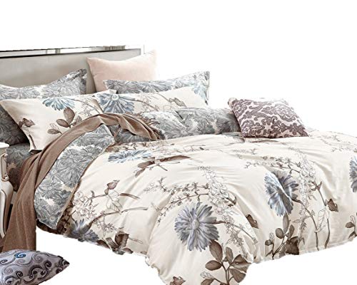 Swanson Beddings Daisy Silhouette Reversible Floral Print 5-Piece 100% Cotton Bedding Set: Duvet Cover, Two Pillowcases and Two Pillow Shams (Full) Swanson Beddings