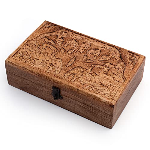 Great Birthday Gifts Handmade Decorative Wooden Jewelry Box Tree Of Life Carving Jewelry Organizer Keepsake Box Treasure Chest Trinket Holder Watch Box Storage Lock Box Housewarming The Great Indian Bazaar