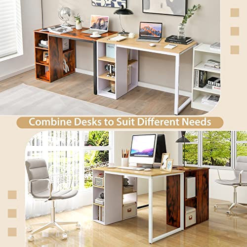 Tangkula Computer Desk with Storage Shelves, Home Office Desk with 5 Side Shelves & Metal Frame, Space Saving Laptop PC Desk, Writing Study Desk, Modern Vanity Desk for Bedroom (Natural) Tangkula