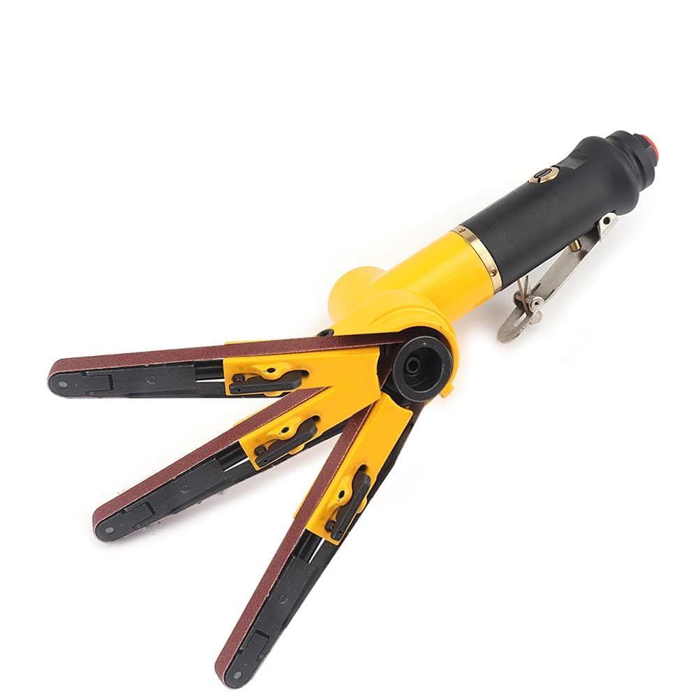 NuoDunco 3/8" Pneumatic Sander Air Belt Sander Set With 14Pcs Belts,Include Grit 60/80/120,1/4" Air Inlet Mini Air Belt Grinder Air Tool For NuoDunco