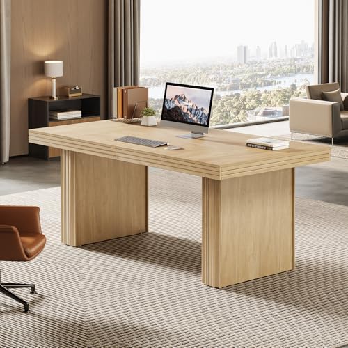 Tribesigns 63" Executive Desk, Modern Executive Office Desk with Thickened Desktop and Heavy-Duty Legs, Wood Writing Workstation Study Table Conference Table for Office, Natural Tribesigns